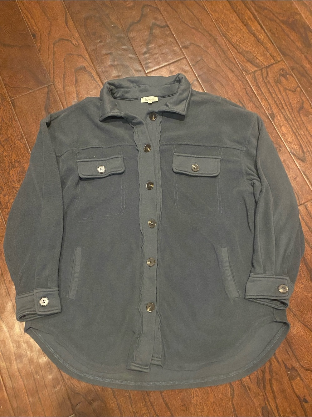 LA MIEL Gray Casual Button-Front Shirt Jacket